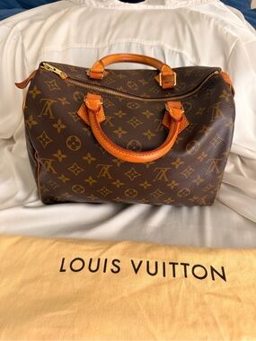 Louis Vuitton Brown Monogram Speedy Bag 30 with Tan Leather Trim